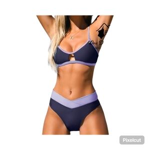 NWOT Size Small Cupshe Lavender Two-Tone Bikini Set